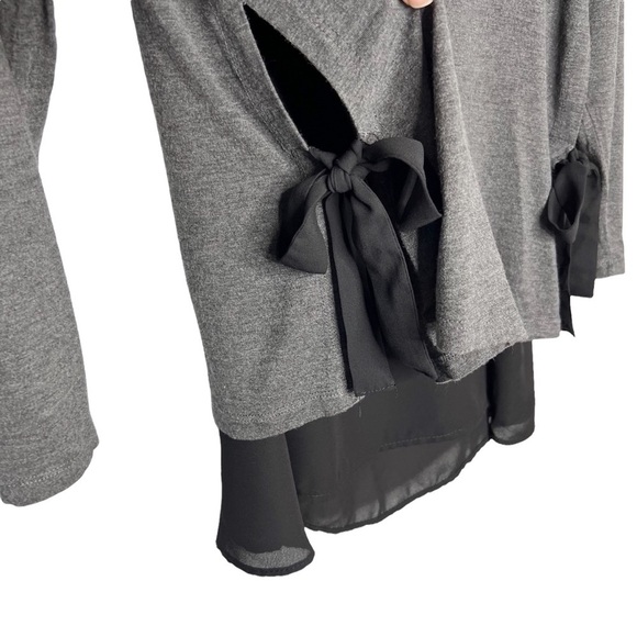 Pebble & Stone Gray Double Layer Tie Sides Long Sleeve Blouse - Picture 4 of 10